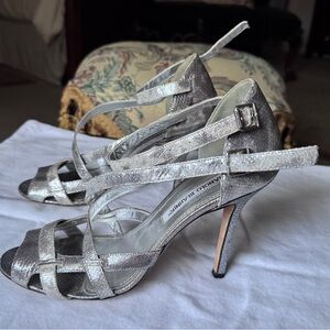 Manolo Blahnik Silver Strappy Heels